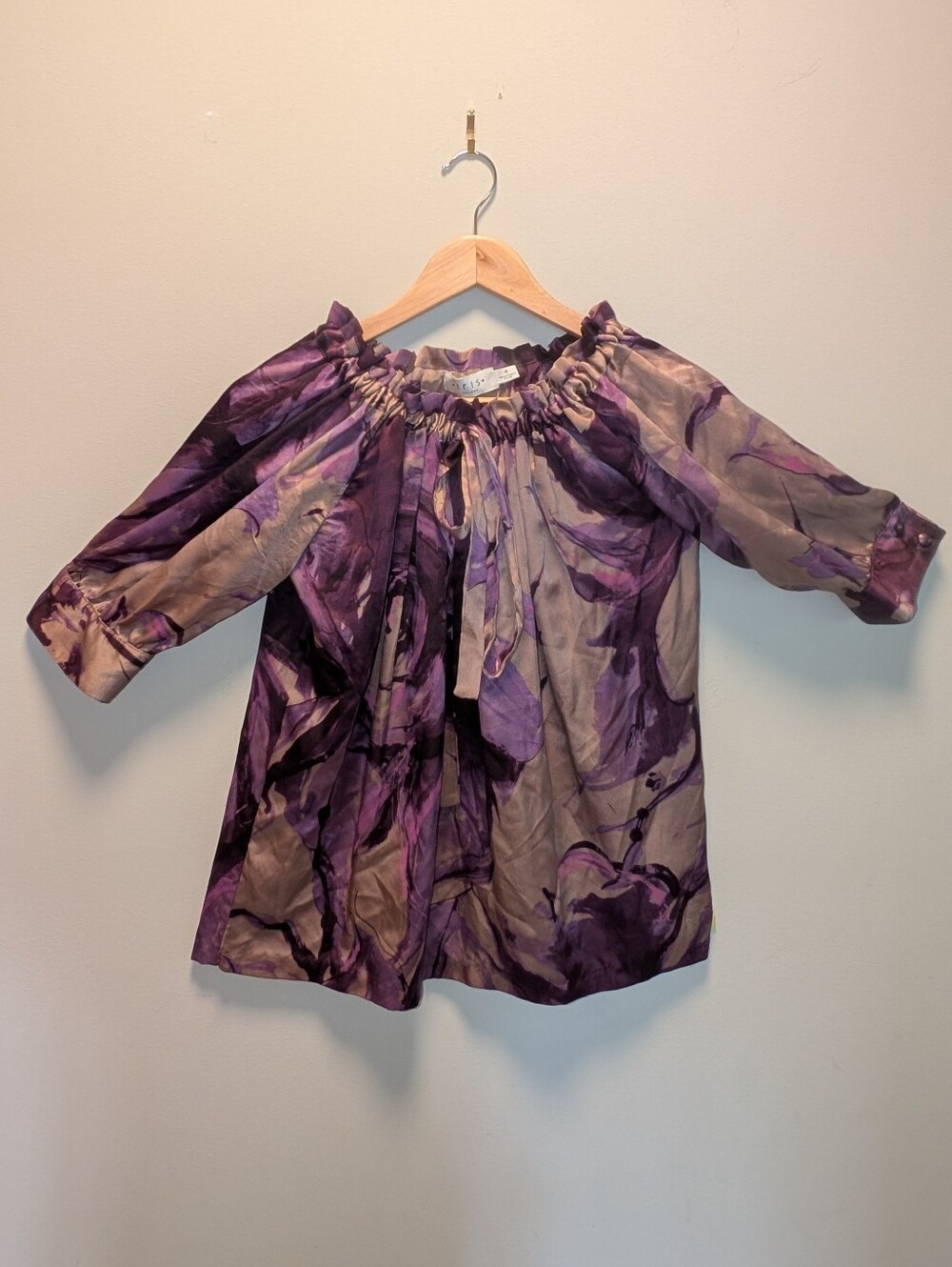 Iris Setlakwe 100% Silk Purple Floral Blouse Size 8 Made in Canada